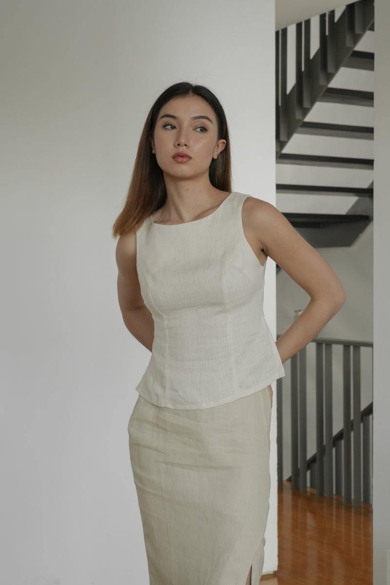 BOAT NECK TOP in cream - Main Image