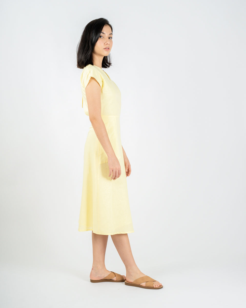 OPEN BACK TEA DRESS in yellow