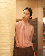 Load image into Gallery viewer, HIGH NECK GATHERED TOP in pink
