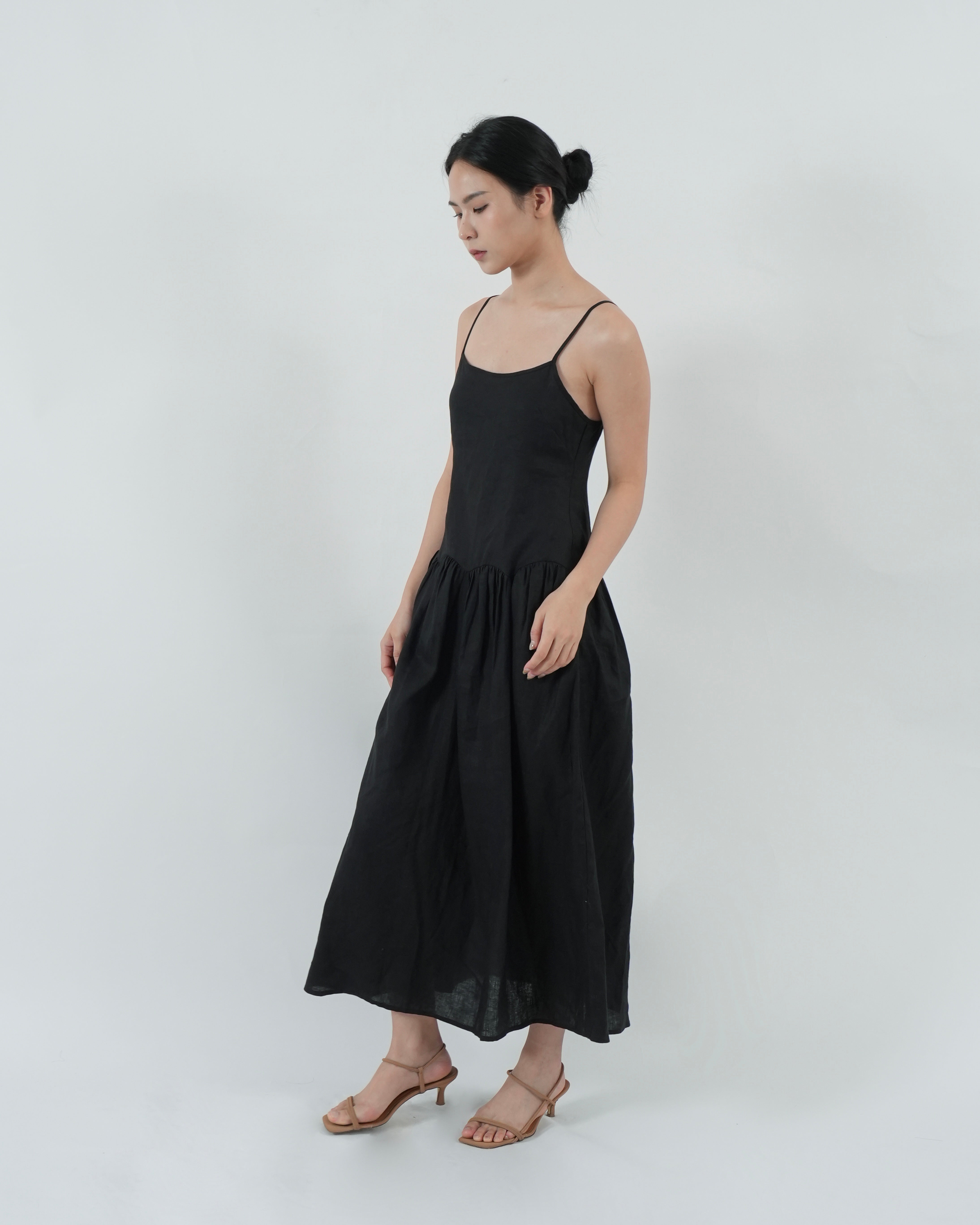 STRAPPY DROPWAIST DRESS in black