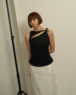 Load image into Gallery viewer, ASYMMETRICAL CUT OUT TOP in black
