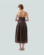 Load image into Gallery viewer, STRAPPY FIT AND FLARE MIDI DRESS in cacao
