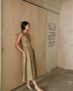 Load image into Gallery viewer, ASYMMETRICAL DROPWAIST DRESS in taupe
