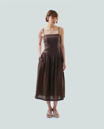 Load image into Gallery viewer, STRAPPY FIT AND FLARE MIDI DRESS in cacao

