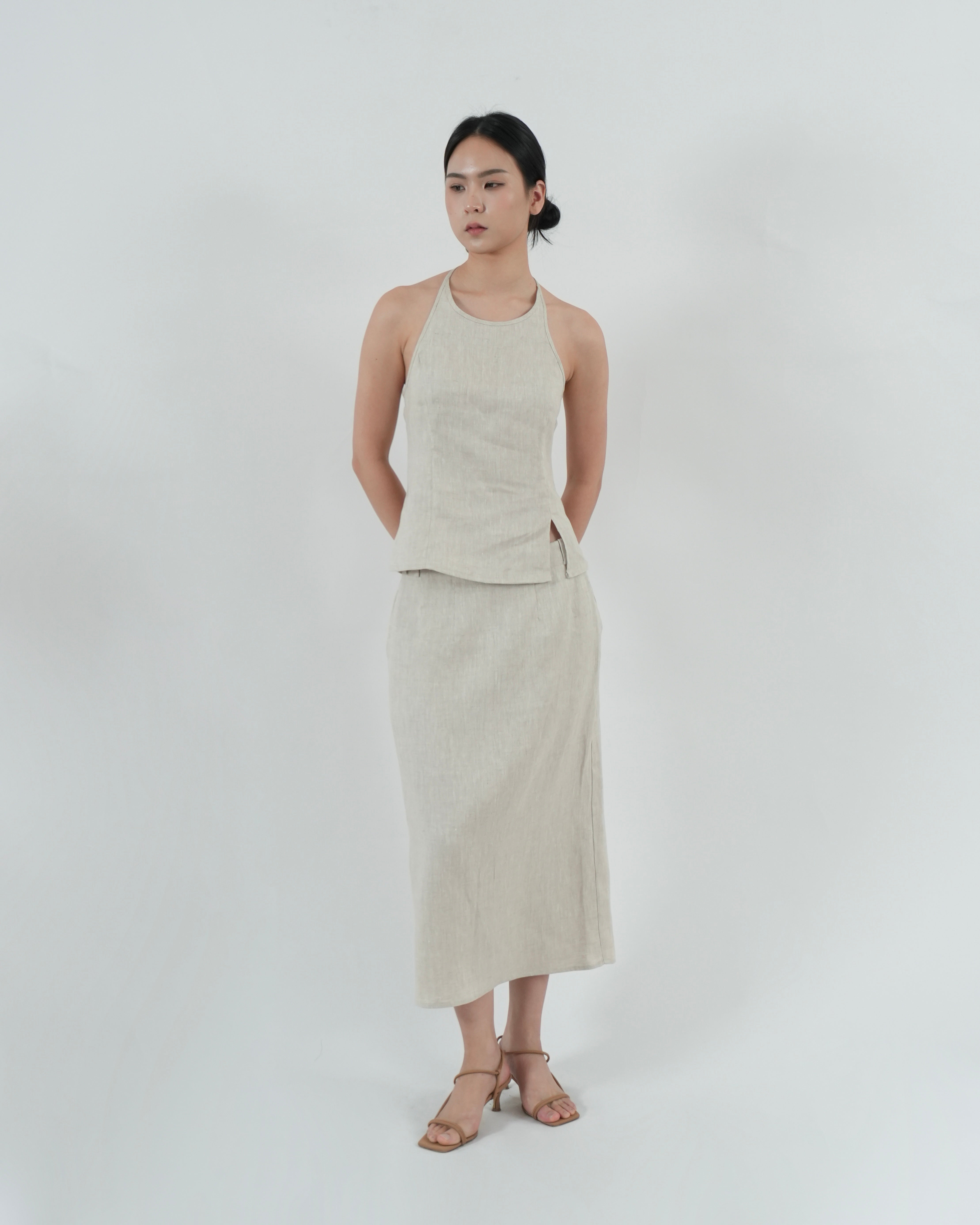 STRAIGHT MIDI SKIRT in linen