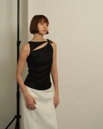 Load image into Gallery viewer, ASYMMETRICAL CUT OUT TOP in black
