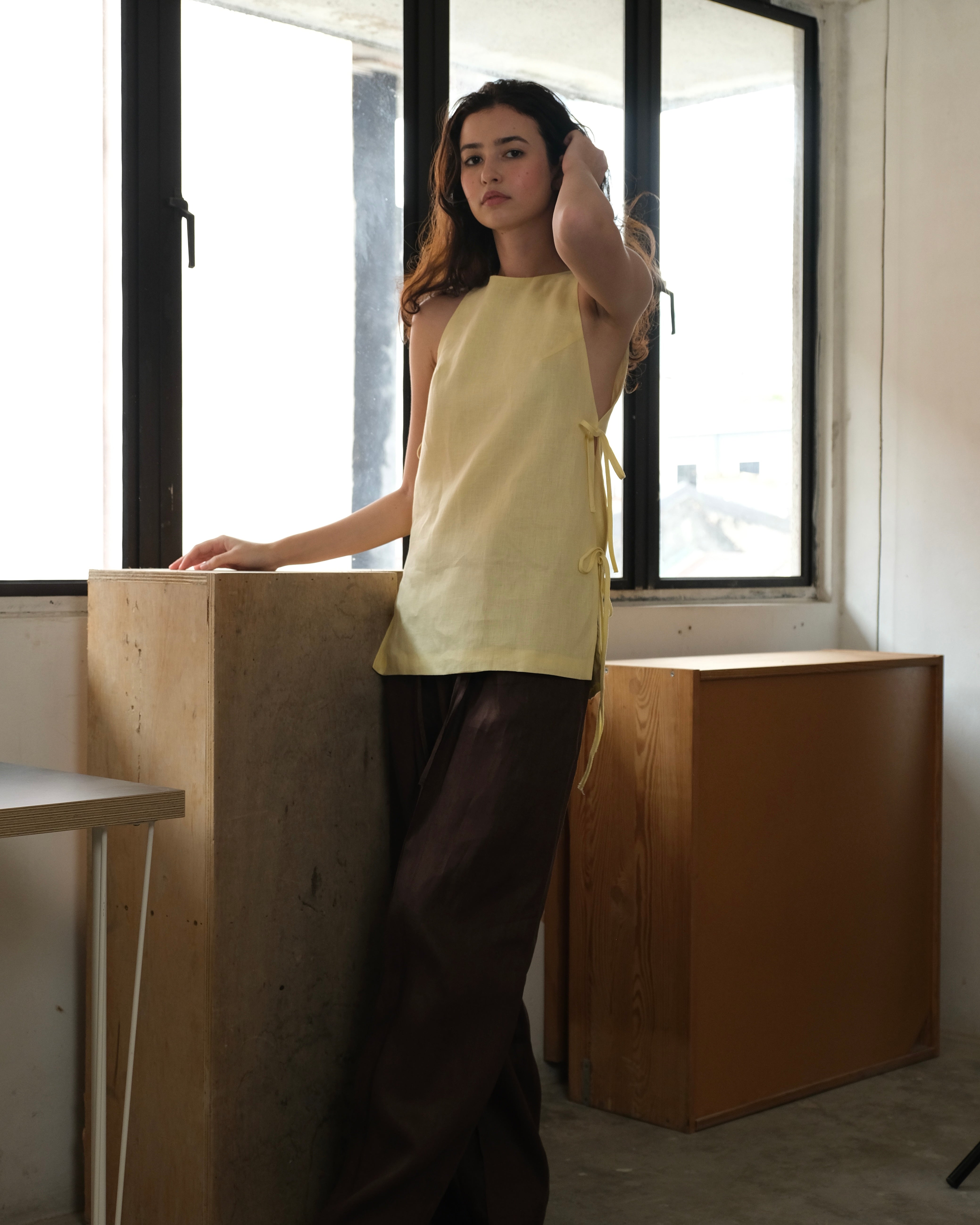 RIBBON LONGLINE TOP in lemon