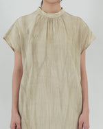 Load image into Gallery viewer, HIGH NECK GATHERED DRESS in oat
