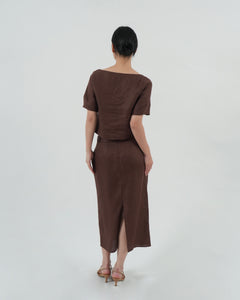 SQUARE NECK BUTTON TOP in espresso