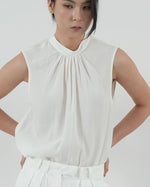 Load image into Gallery viewer, HIGH NECK GATHERED TOP in white
