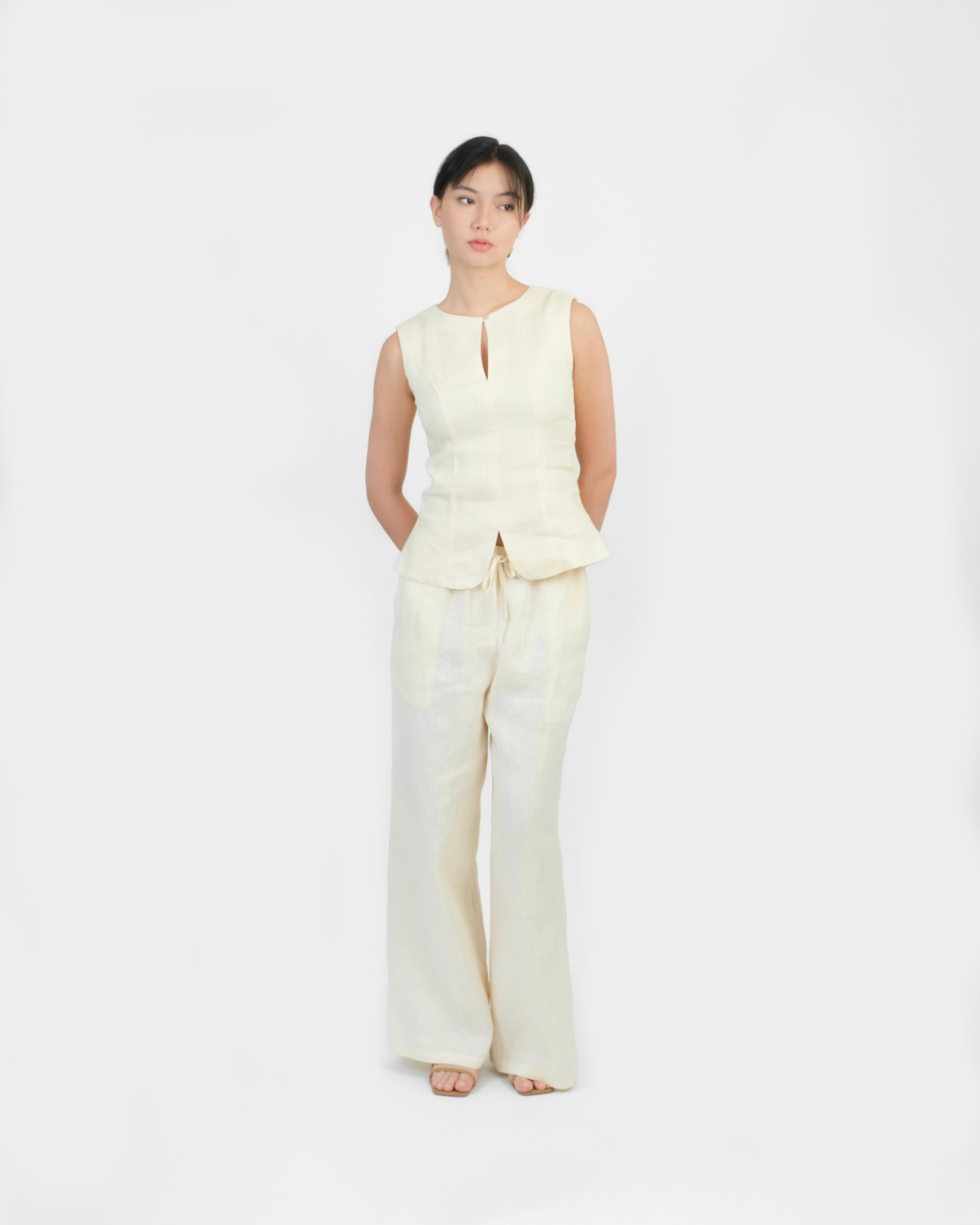 EASY DRAWSTRING PANTS in cream