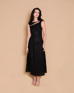 Load image into Gallery viewer, ASYMMETRICAL DROPWAIST DRESS in black
