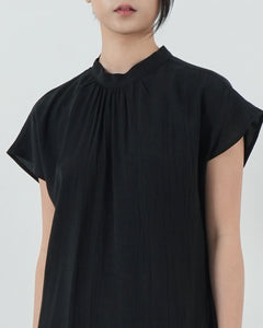 HIGH NECK GATHERED DRESS in black