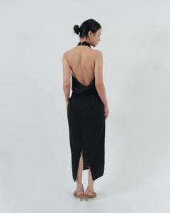 HIGH NECK OPEN BACK DRESS in black