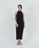 Load image into Gallery viewer, HIGH NECK OPEN BACK DRESS in black
