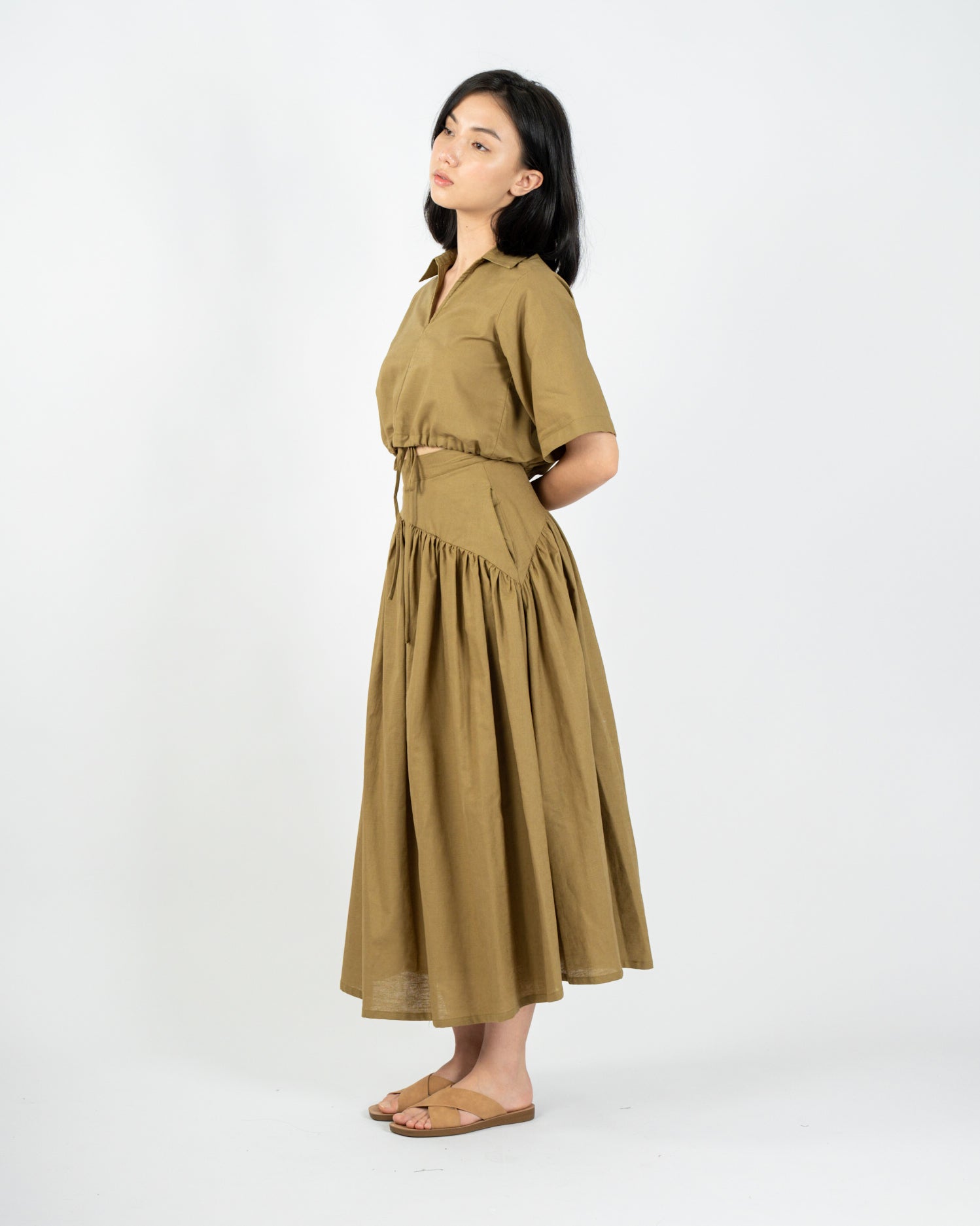 ASYMMETRICAL GATHERED SKIRT in olive