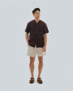 Load image into Gallery viewer, COLLARLESS BUTTON SHIRT in espresso
