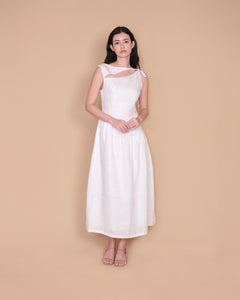 ASYMMETRICAL DROPWAIST DRESS in white