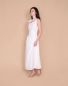 ASYMMETRICAL DROPWAIST DRESS in white