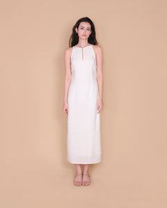 LOW BACK KEYHOLE DRESS in white