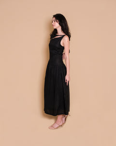 ASYMMETRICAL DROPWAIST DRESS in black