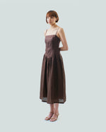 Load image into Gallery viewer, STRAPPY FIT AND FLARE MIDI DRESS in cacao
