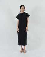 Load image into Gallery viewer, HIGH NECK GATHERED DRESS in black
