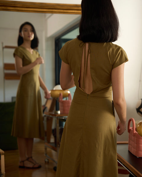 OPEN BACK TEA DRESS in olive - Main Image