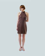 Load image into Gallery viewer, ORIENTAL HALTER MINI DRESS in cacao
