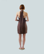 Load image into Gallery viewer, ORIENTAL HALTER MINI DRESS in cacao
