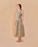 Load image into Gallery viewer, ASYMMETRICAL DROPWAIST DRESS in taupe
