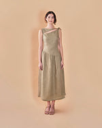 Load image into Gallery viewer, ASYMMETRICAL DROPWAIST DRESS in taupe
