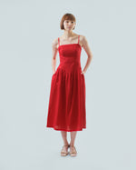 Load image into Gallery viewer, STRAPPY FIT AND FLARE MIDI DRESS in red

