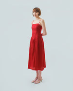 Load image into Gallery viewer, STRAPPY FIT AND FLARE MIDI DRESS in red
