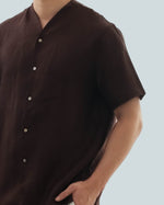 Load image into Gallery viewer, COLLARLESS BUTTON SHIRT in espresso
