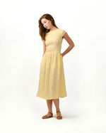 Load image into Gallery viewer, CAP SLEEVE GATHERED DRESS in lemon
