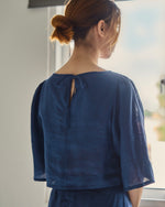 Load image into Gallery viewer, PUFF SLEEVE BOXY TOP in navy
