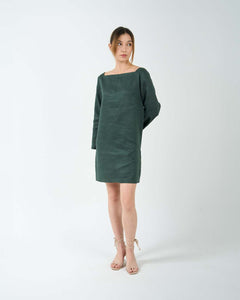 BELL SLEEVE SHIFT DRESS in emerald