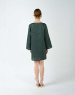 Load image into Gallery viewer, BELL SLEEVE SHIFT DRESS in emerald
