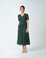 Load image into Gallery viewer, RUCHED WAIST TEA DRESS in emerald
