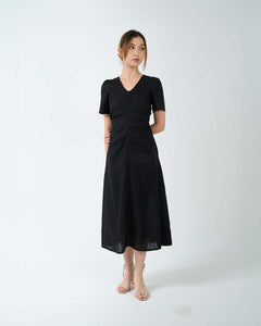 RUCHED WAIST TEA DRESS in black