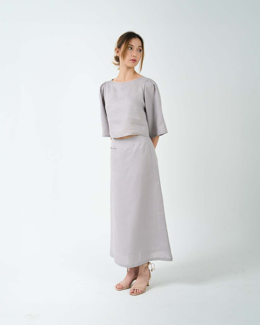 PUFF SLEEVE BOXY TOP in light grey