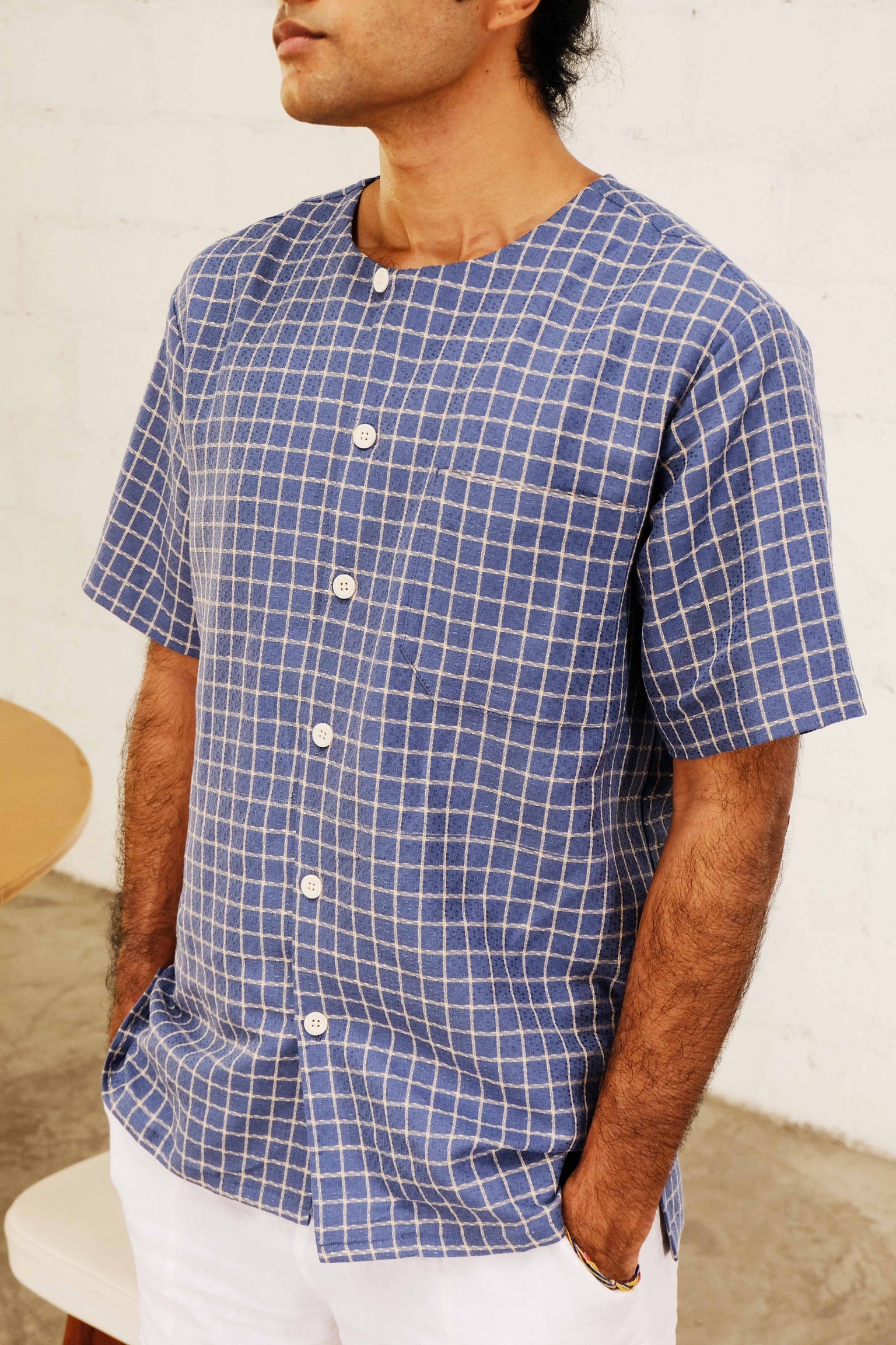 BUTTON DOWN POCKET SHIRT in blue check