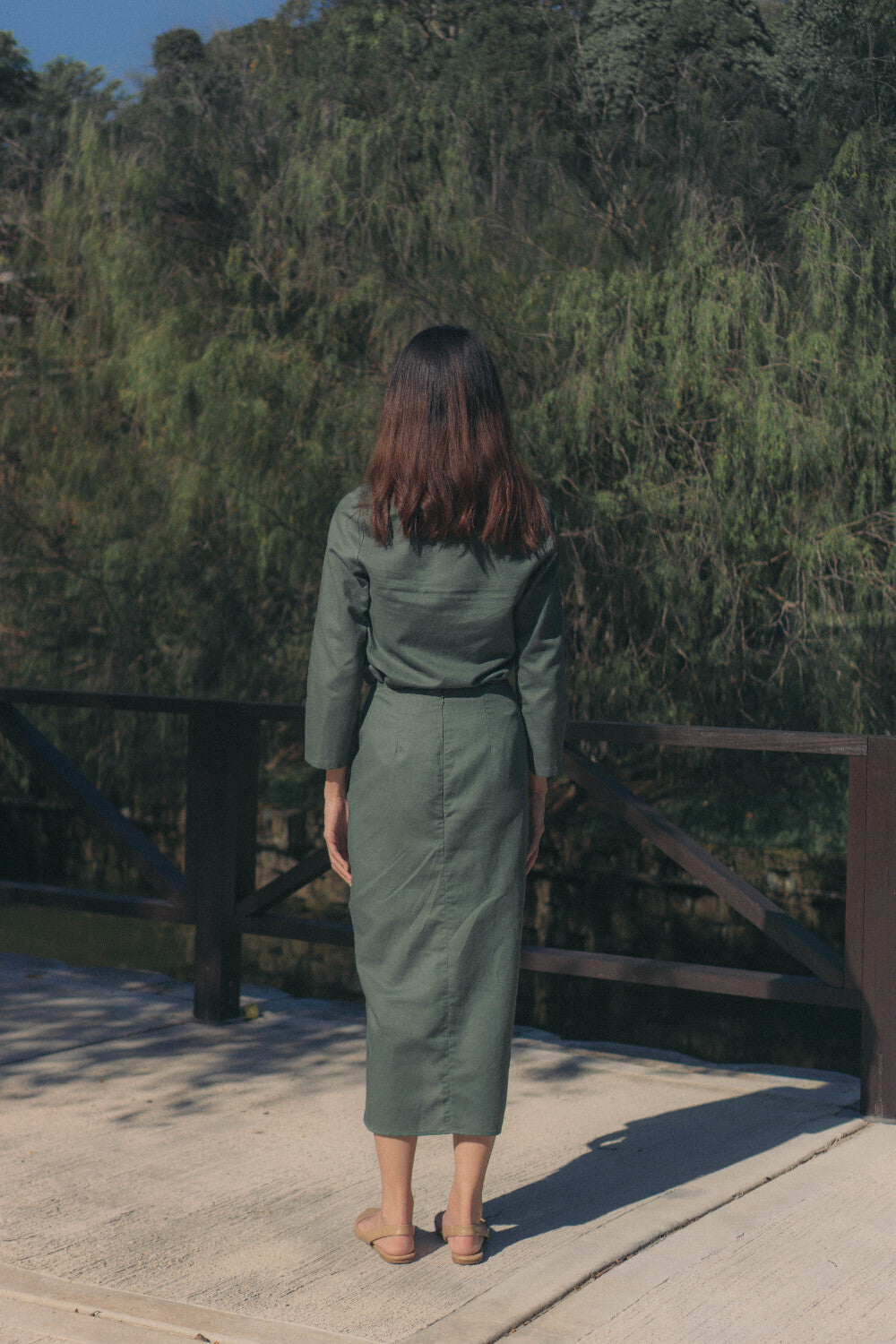 RUCHED SKIRT in forest green