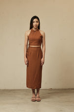 Load image into Gallery viewer, SIDE TIE LONG SKIRT in caramel
