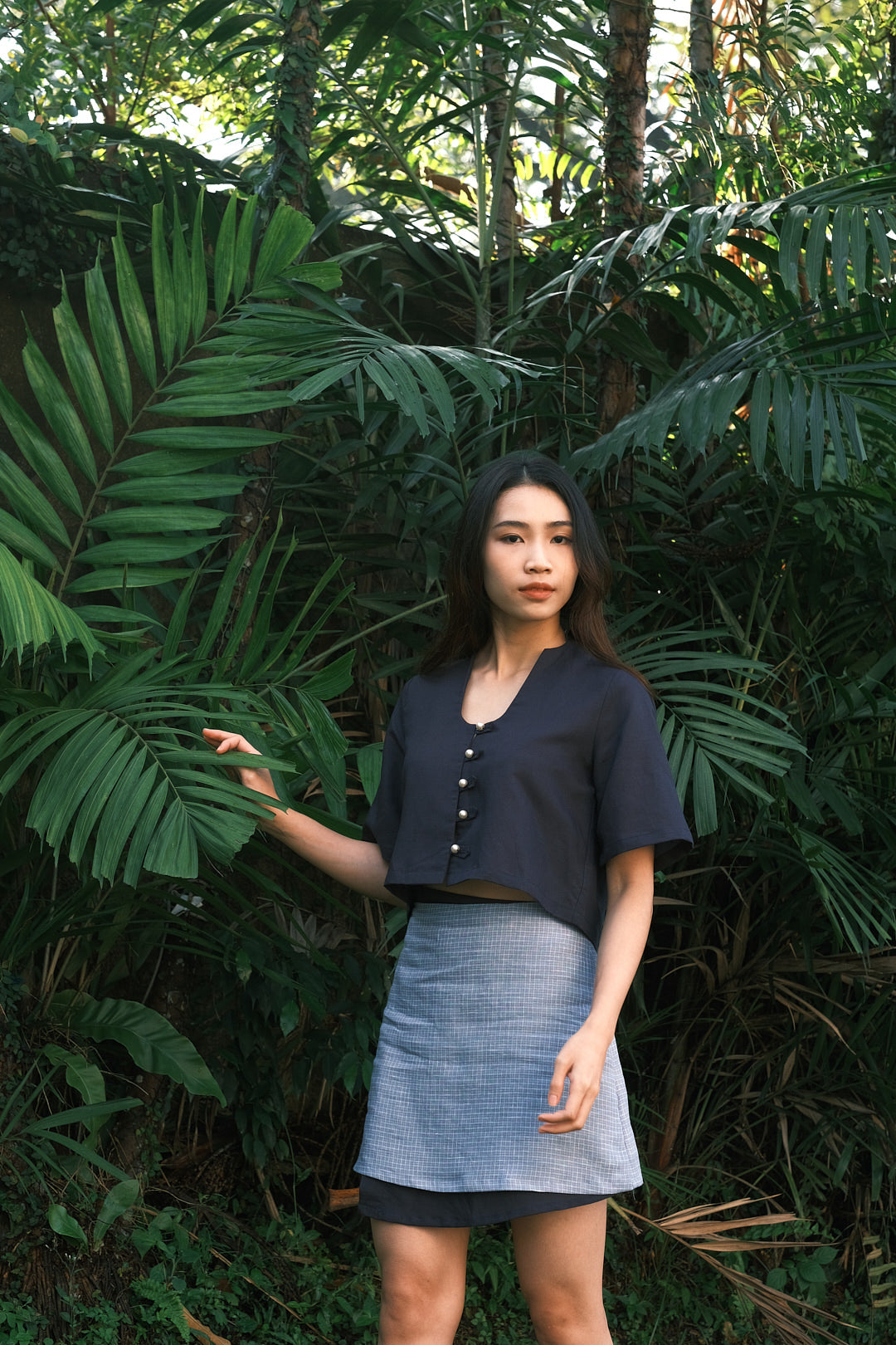ORIENTAL BOXY TOP in navy