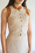 Load image into Gallery viewer, MANDARIN COLLAR BUTTON TOP in beige plaid

