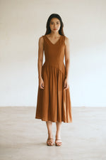 Load image into Gallery viewer, ASYMMETRICAL GATHERED DRESS in caramel
