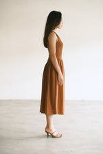 Load image into Gallery viewer, ASYMMETRICAL GATHERED DRESS in caramel
