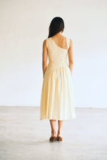 Load image into Gallery viewer, ASYMMETRICAL GATHERED DRESS in butter
